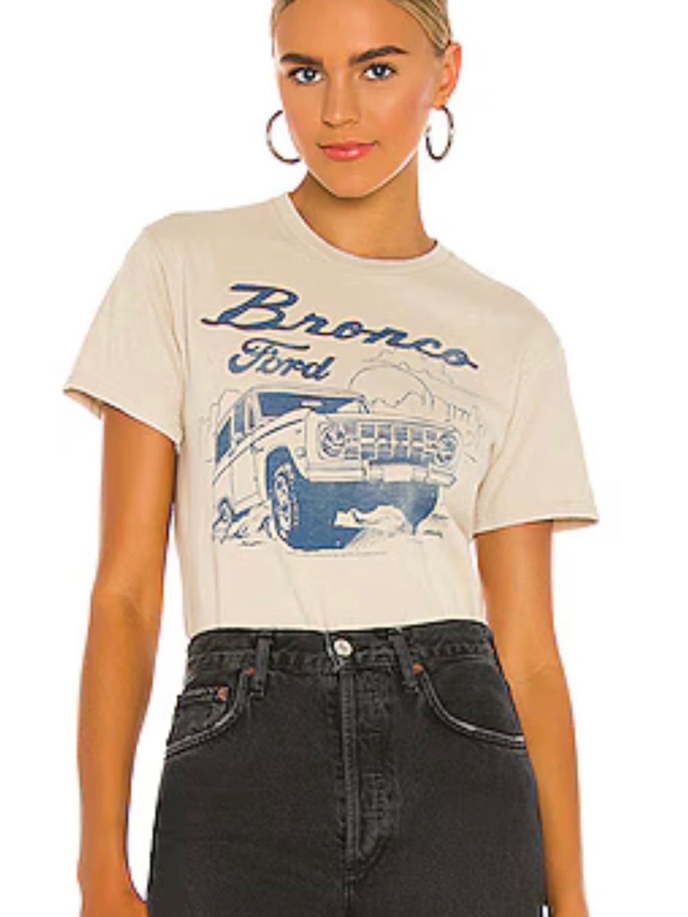 Junk Food Clothing Cream Graphic 'Bronco Ford' Tee with Blue Print